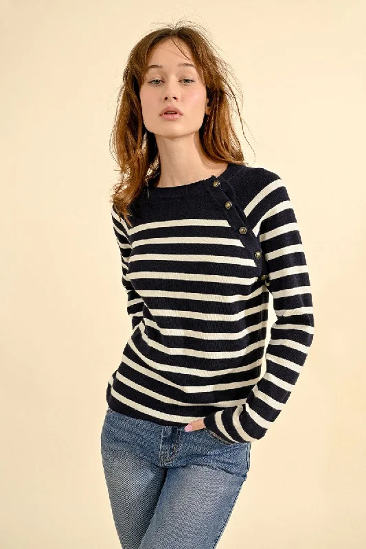 Plus Size Women's Off - Shoulder Ruffled Hem Sweater in Pink for a Feminine and Flirty LookMolly Bracken Navy Knitted Sailor Sweater Plus Size Women's Off - Shoulder Ruffled Hem Sweater in Pink for a Feminine and Flirty LookMolly Bracken Navy Knitted Sailor Sweater