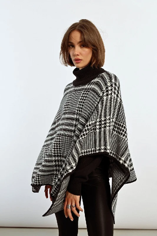 Women's Cropped Cable - Knit Merino Wool Sweater in Beige for a Trendy Fall OutfitLili Sidonio Houndstooth Poncho Women's Cropped Cable - Knit Merino Wool Sweater in Beige for a Trendy Fall OutfitLili Sidonio Houndstooth Poncho