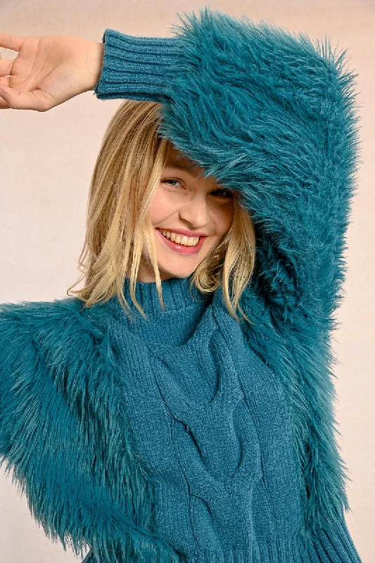 Plus Size Women's Off - Shoulder Ruffled Hem Sweater in Pink for a Feminine and Flirty LookMolly Bracken Petrol Blue Cable-knit Sweater With Textured Sleeves Plus Size Women's Off - Shoulder Ruffled Hem Sweater in Pink for a Feminine and Flirty LookMolly Bracken Petrol Blue Cable-knit Sweater With Textured Sleeves