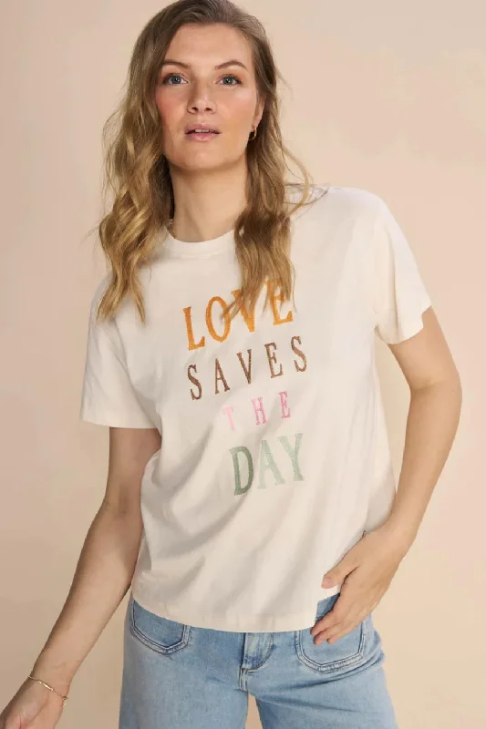 Plus Size Women's Fringe - Trimmed Sweater in Beige for a Boho - Inspired StyleMos Mosh Ecru Asa O-SS Colour Tee Plus Size Women's Fringe - Trimmed Sweater in Beige for a Boho - Inspired StyleMos Mosh Ecru Asa O-SS Colour Tee