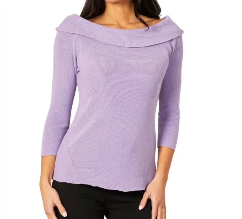 Plus Size Women's Open - Front Cardigan Style Sweater DressesOff The Shoulder Ribbed Detail Top In Lilac Plus Size Women's Open - Front Cardigan Style Sweater DressesOff The Shoulder Ribbed Detail Top In Lilac