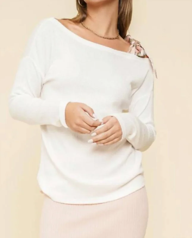Plus Size Women's Open - Front Cardigan Style Sweater DressesOne Shoulder Bow Top In White Plus Size Women's Open - Front Cardigan Style Sweater DressesOne Shoulder Bow Top In White