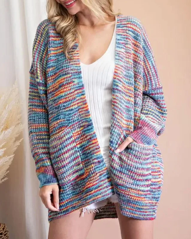 Plus Size Women's Open - Front Cardigan Style Sweater DressesOpen-Front Knit Cardigan In Rainbow Plus Size Women's Open - Front Cardigan Style Sweater DressesOpen-Front Knit Cardigan In Rainbow