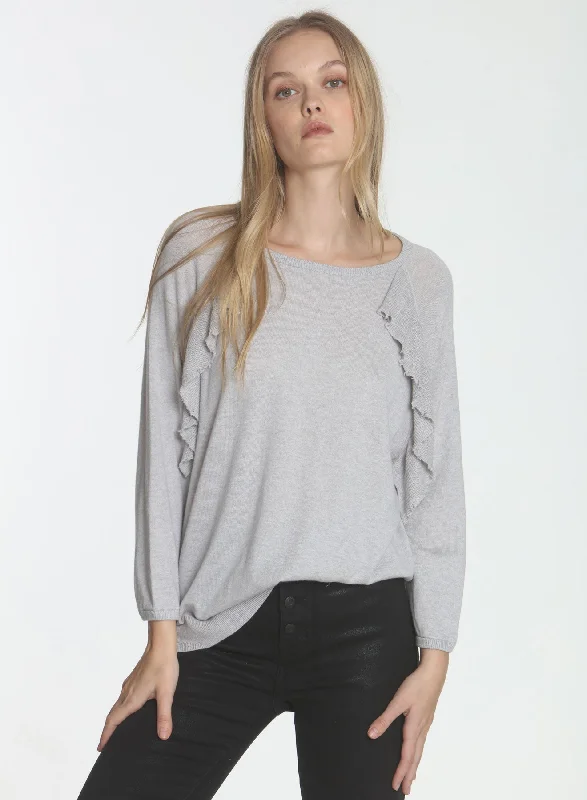 Plus Size Women's Mock - Neck Sweater in Teal with a Side Slit for a Modern TwistFrida Raglan Scoop - Fog Plus Size Women's Mock - Neck Sweater in Teal with a Side Slit for a Modern TwistFrida Raglan Scoop - Fog