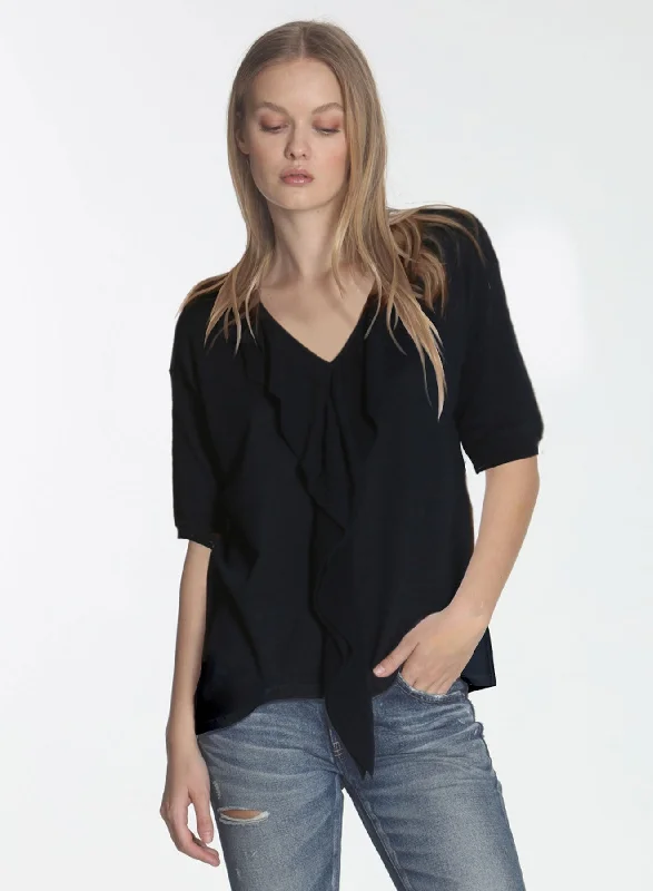 Women's Turtleneck Cashmere - Blend Sweater in Charcoal for a Sophisticated Winter EnsembleRyder Ruffle Vee - Black Women's Turtleneck Cashmere - Blend Sweater in Charcoal for a Sophisticated Winter EnsembleRyder Ruffle Vee - Black