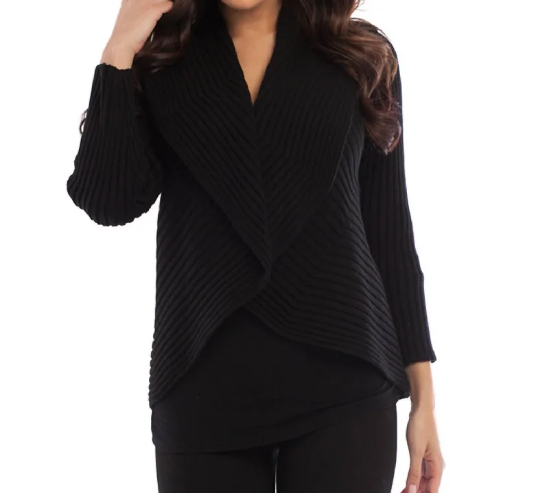 Plus Size Women's Fit - and - Flare Sweater Dresses with Ruffled HemRibbed Signature Wrap In Black Plus Size Women's Fit - and - Flare Sweater Dresses with Ruffled HemRibbed Signature Wrap In Black