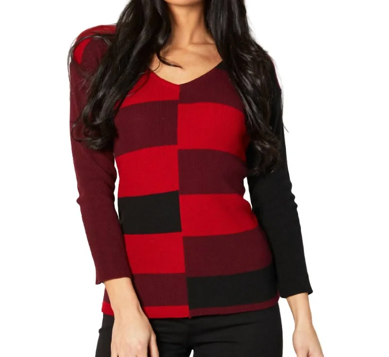 V - Neck Women's Ribbed Sweater Dresses with Belt for a Defined WaistRibbed V-Neck Sweater In Black/red V - Neck Women's Ribbed Sweater Dresses with Belt for a Defined WaistRibbed V-Neck Sweater In Black/red