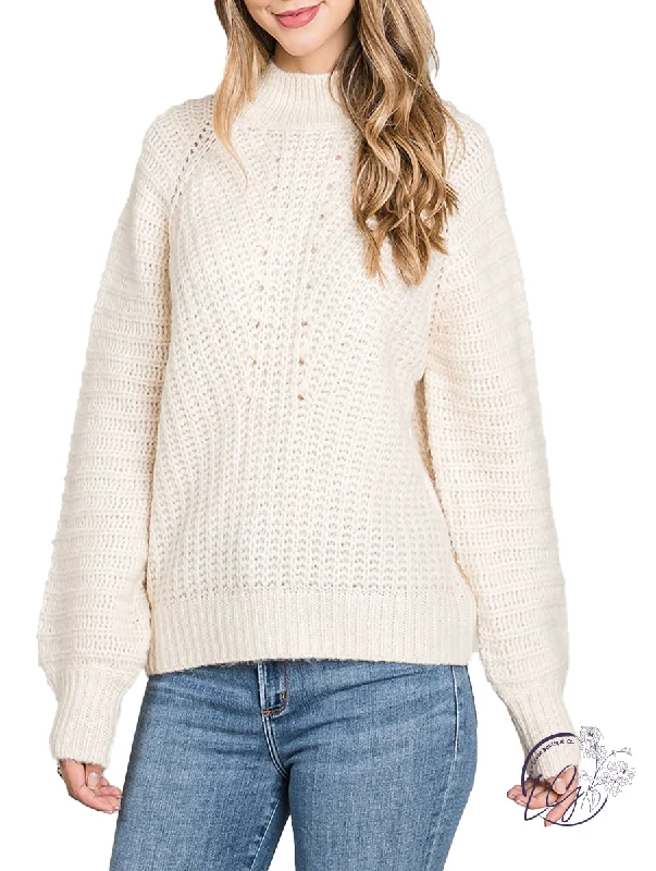 Plus Size Women's Fringe - Trimmed Sweater in Beige for a Boho - Inspired StyleRight Formation Mock Neck Sweater Plus Size Women's Fringe - Trimmed Sweater in Beige for a Boho - Inspired StyleRight Formation Mock Neck Sweater