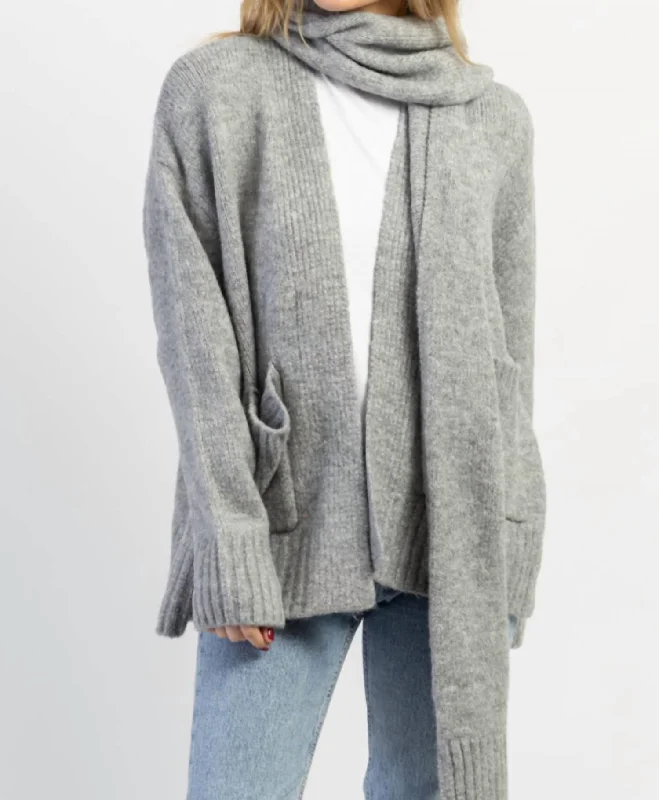 Midi - Length Women's Shetland Wool Sweater Dresses in Traditional PatternsScarf Collar Cardigan In Grey Midi - Length Women's Shetland Wool Sweater Dresses in Traditional PatternsScarf Collar Cardigan In Grey