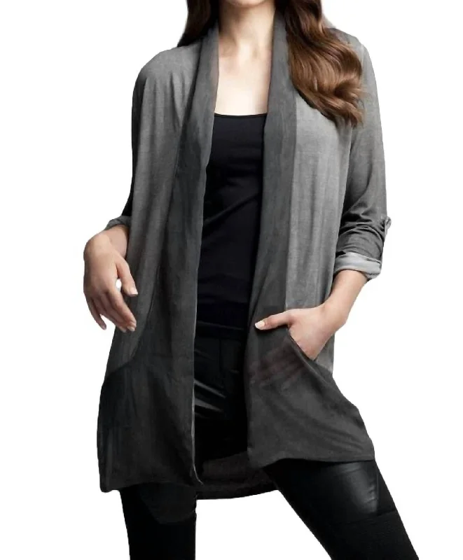 Knee - Length Women's Wool Blend Sweater Dresses in Neutral ColorsSlash Back Cardigan In Charcoal Knee - Length Women's Wool Blend Sweater Dresses in Neutral ColorsSlash Back Cardigan In Charcoal
