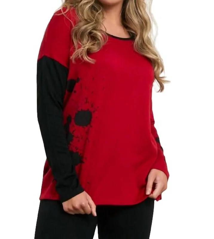 V - Neck Women's Ribbed Sweater Dresses with Belt for a Defined WaistSplatter Color Block Crew Sweater In Fire Combo V - Neck Women's Ribbed Sweater Dresses with Belt for a Defined WaistSplatter Color Block Crew Sweater In Fire Combo