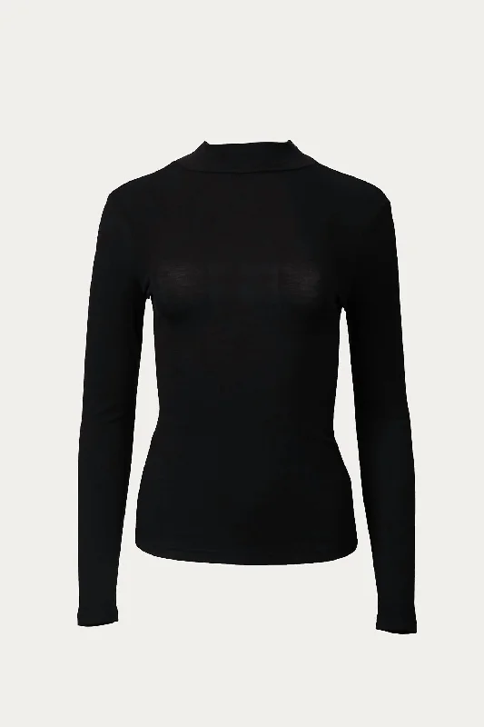 Plus Size Women's Turtleneck Sweater Dresses with Side SlitsStretch Cotton-Jersey Mock Neck Top In Black Plus Size Women's Turtleneck Sweater Dresses with Side SlitsStretch Cotton-Jersey Mock Neck Top In Black