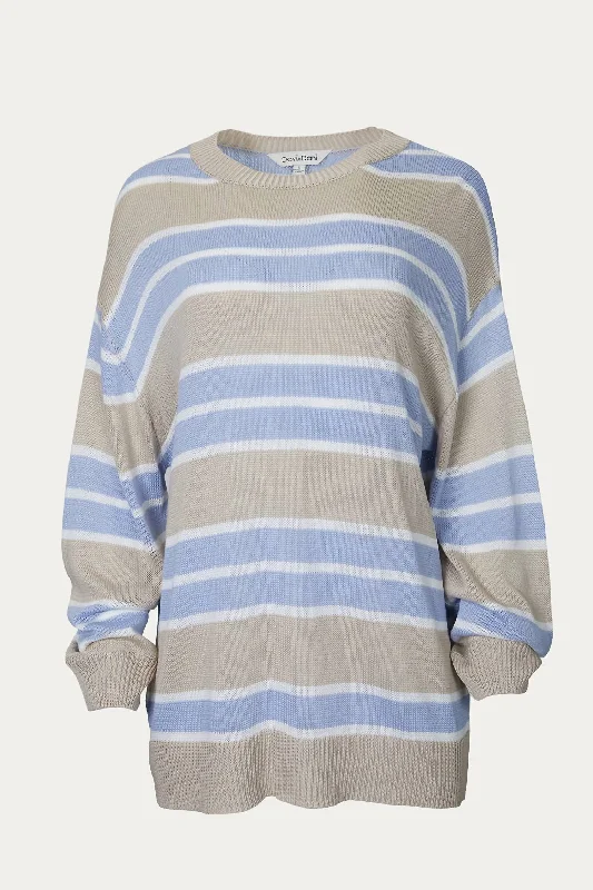 Plus Size Women's Fit - and - Flare Sweater Dresses with Ruffled HemStriped Oversized Sweater In Taupe Plus Size Women's Fit - and - Flare Sweater Dresses with Ruffled HemStriped Oversized Sweater In Taupe