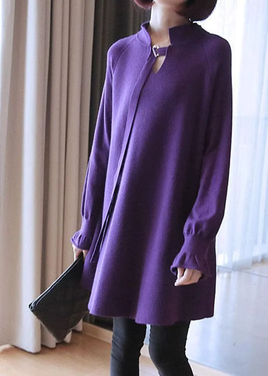 Plus Size Women's Open - Front Cardigan Sweater in Burgundy with Buttons for a Stylish LayerStylish Purple V Neck Patchwork Loose Fall Knit sweaters Plus Size Women's Open - Front Cardigan Sweater in Burgundy with Buttons for a Stylish LayerStylish Purple V Neck Patchwork Loose Fall Knit sweaters