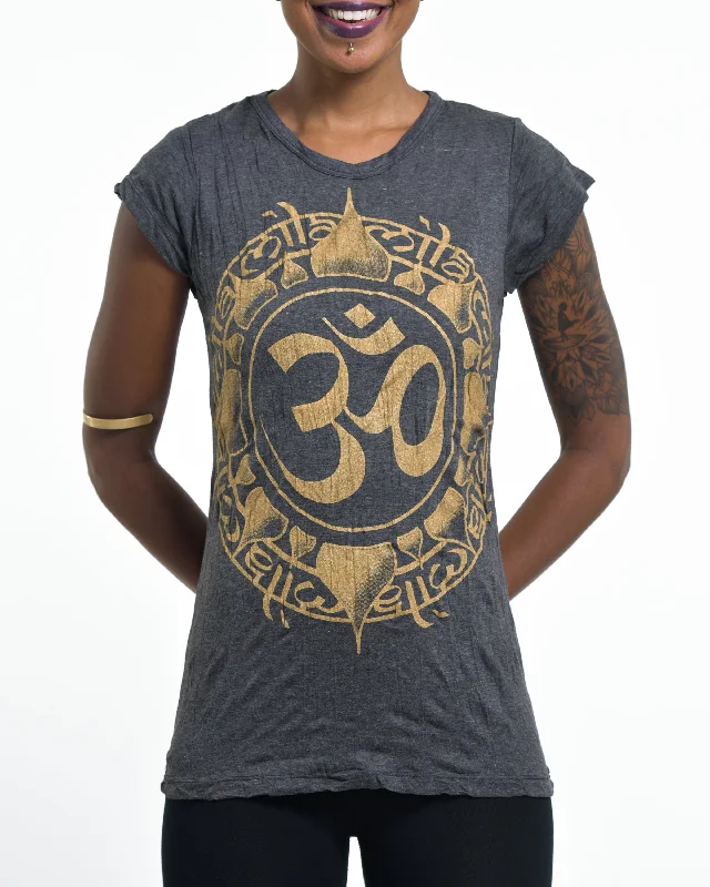 Graphic Print Women T Shirt for a Trendy StatementWomens Infinitee Om T-Shirt in Gold on Black Graphic Print Women T Shirt for a Trendy StatementWomens Infinitee Om T-Shirt in Gold on Black
