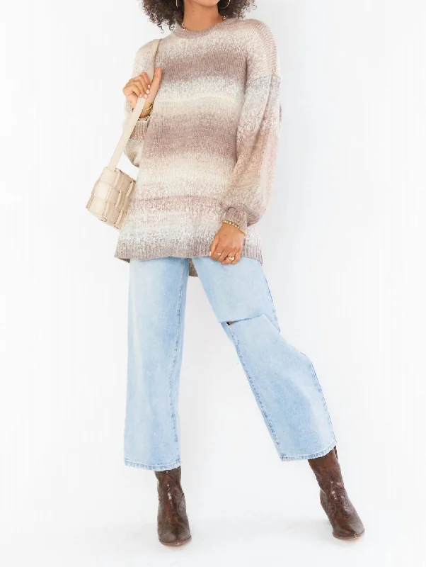 Plus Size Women's Turtleneck Sweater Dresses with Side SlitsTimothy Tunic Sweater In Neutral Space Dye Knit Plus Size Women's Turtleneck Sweater Dresses with Side SlitsTimothy Tunic Sweater In Neutral Space Dye Knit