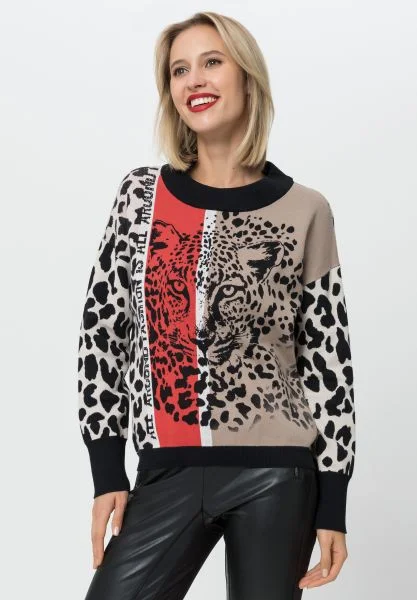 Women's Sheer Lace - Trimmed Sweater in Cream for a Delicate and Elegant AppearanceTuzzi Animal Print Fearless Attitude Jumper Women's Sheer Lace - Trimmed Sweater in Cream for a Delicate and Elegant AppearanceTuzzi Animal Print Fearless Attitude Jumper