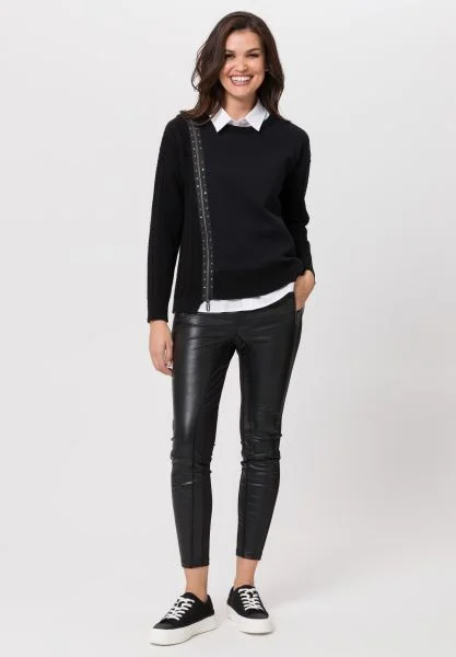 Women's Longline Boyfriend - Style Sweater in Gray for a Relaxed and Casual OutfitTuzzi Black Zip Like Sweater Women's Longline Boyfriend - Style Sweater in Gray for a Relaxed and Casual OutfitTuzzi Black Zip Like Sweater