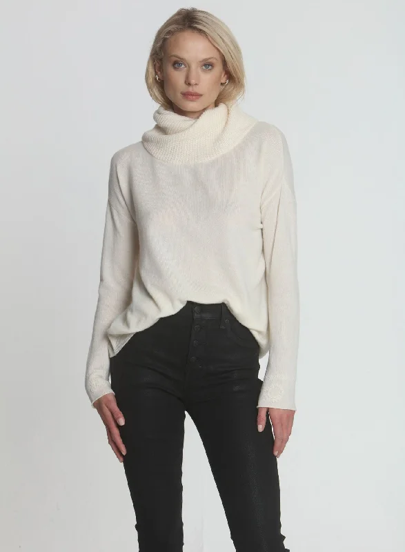 Plus Size Women's Mock - Neck Sweater in Teal with a Side Slit for a Modern TwistTori Twist Neck - White Plus Size Women's Mock - Neck Sweater in Teal with a Side Slit for a Modern TwistTori Twist Neck - White
