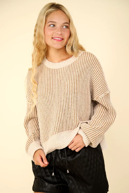 Plus Size Women's Pocket - Detail Sweater in Olive Green for a Practical and Fashionable PieceVERY J Exposed Seam Cropped Striped Slit Sweater Plus Size Women's Pocket - Detail Sweater in Olive Green for a Practical and Fashionable PieceVERY J Exposed Seam Cropped Striped Slit Sweater