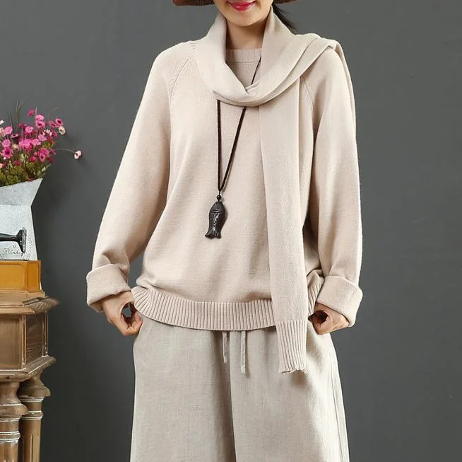 Women's Sheer Lace - Trimmed Sweater in Cream for a Delicate and Elegant AppearanceVintage beige crane tops With scarf fall fashion o neck sweaters Women's Sheer Lace - Trimmed Sweater in Cream for a Delicate and Elegant AppearanceVintage beige crane tops With scarf fall fashion o neck sweaters