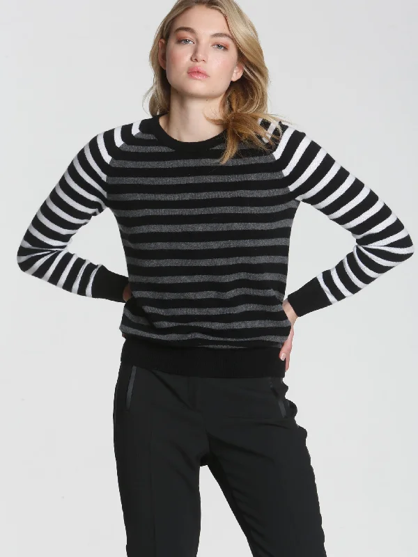 Plus Size Women's Fringe - Trimmed Sweater in Beige for a Boho - Inspired StyleWarhol Stripe Crew - Black Multi Plus Size Women's Fringe - Trimmed Sweater in Beige for a Boho - Inspired StyleWarhol Stripe Crew - Black Multi