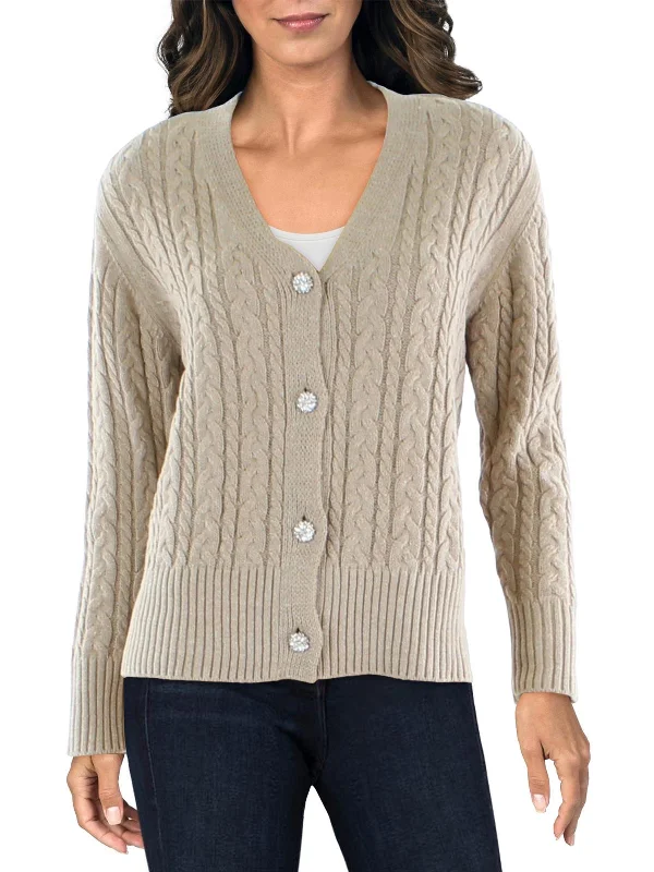 Knee - Length Women's Wool Blend Sweater Dresses in Neutral ColorsWomens Embellished Cable Knit Cardigan Sweater Knee - Length Women's Wool Blend Sweater Dresses in Neutral ColorsWomens Embellished Cable Knit Cardigan Sweater