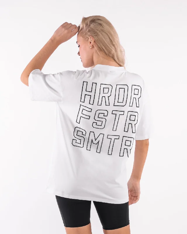 Ringer T Shirt Women with Retro - Inspired StripesHRDR FSTR SMTR Oversized T-Shirt - White Ringer T Shirt Women with Retro - Inspired StripesHRDR FSTR SMTR Oversized T-Shirt - White