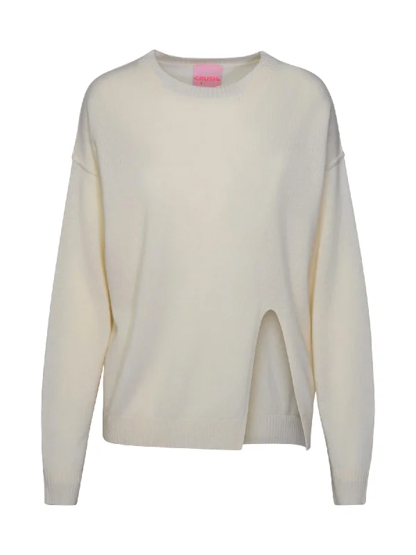 Longline Women's Mohair Sweater Dresses in a Loose FitWomen's Koa Split Crew Sweater In Organic White Longline Women's Mohair Sweater Dresses in a Loose FitWomen's Koa Split Crew Sweater In Organic White