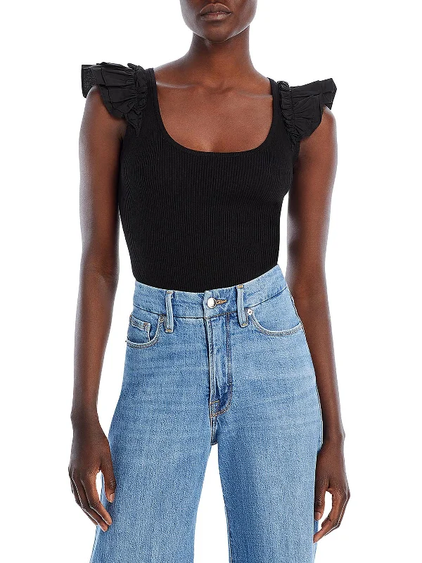 Mock Neck Women's Angora Blend Sweater Dresses in Solid ColorsWomens Ruffled Sleeve Ribbed Pullover Top Mock Neck Women's Angora Blend Sweater Dresses in Solid ColorsWomens Ruffled Sleeve Ribbed Pullover Top