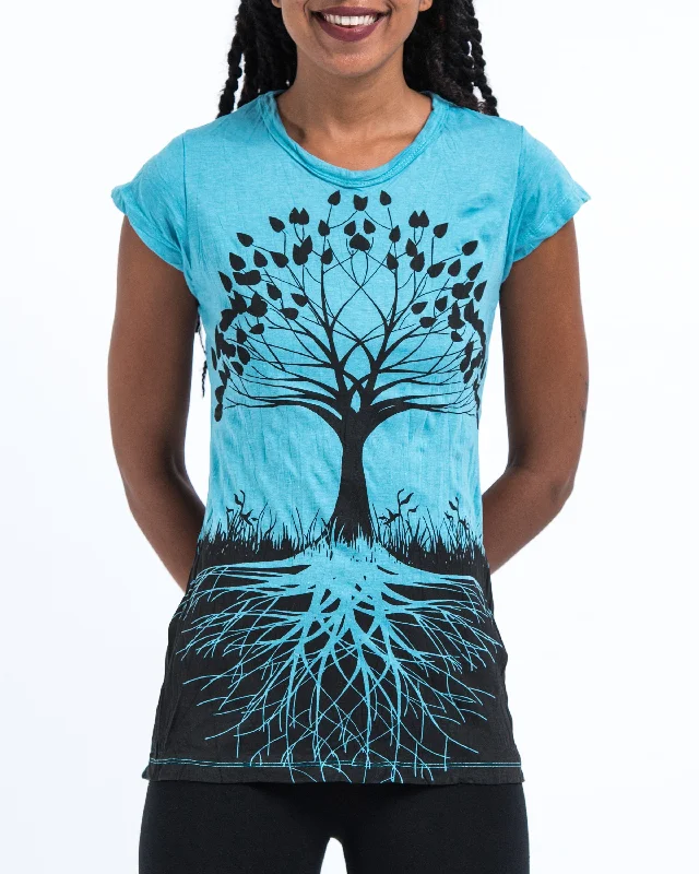 Tie - Dye Women T Shirt with a Bohemian VibeWomens Tree of Life T-Shirt in Turquoise Tie - Dye Women T Shirt with a Bohemian VibeWomens Tree of Life T-Shirt in Turquoise