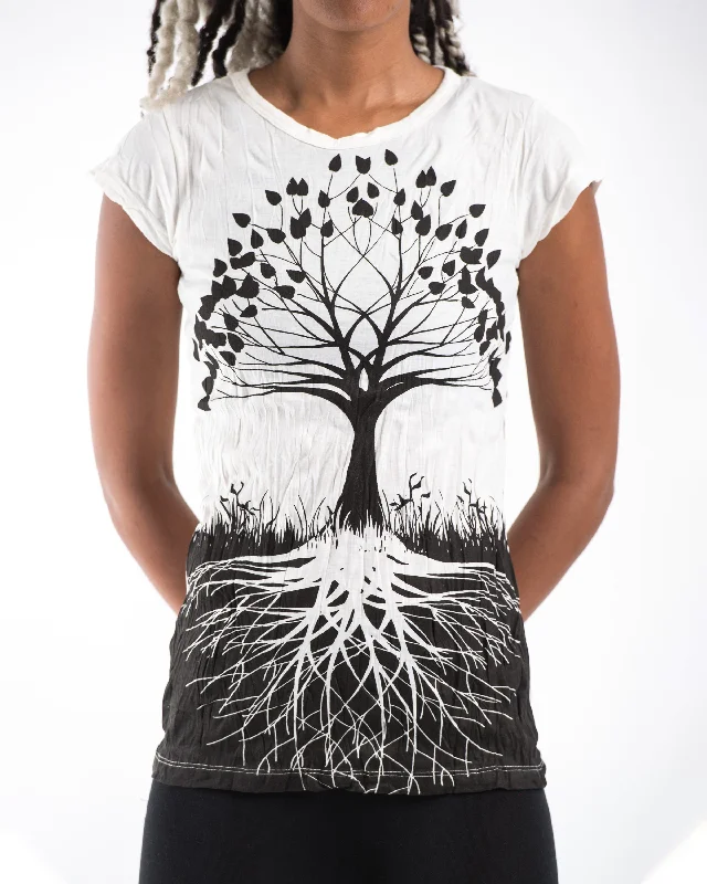 Crop Top Women T Shirt to Pair with High - Waisted BottomsWomens Tree of Life T-Shirt in White Crop Top Women T Shirt to Pair with High - Waisted BottomsWomens Tree of Life T-Shirt in White