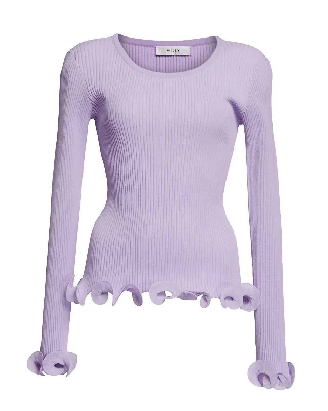 Plus Size Women's Long Sleeve Cable Knit Sweater DressesWomen's Wired Edges Ribbed Knit Pullover Sweater In Lavender Plus Size Women's Long Sleeve Cable Knit Sweater DressesWomen's Wired Edges Ribbed Knit Pullover Sweater In Lavender