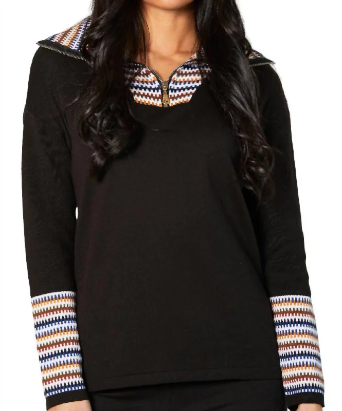 Plus Size Women's Turtleneck Sweater Dresses with Side SlitsZip Collar Sweater In Black/multi (A/s) Plus Size Women's Turtleneck Sweater Dresses with Side SlitsZip Collar Sweater In Black/multi (A/s)