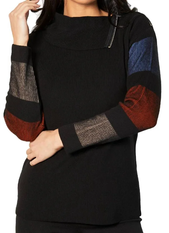 Longline Women's Mohair Sweater Dresses in a Loose FitZip Neck Ribbed Sweater In Black/multi Longline Women's Mohair Sweater Dresses in a Loose FitZip Neck Ribbed Sweater In Black/multi