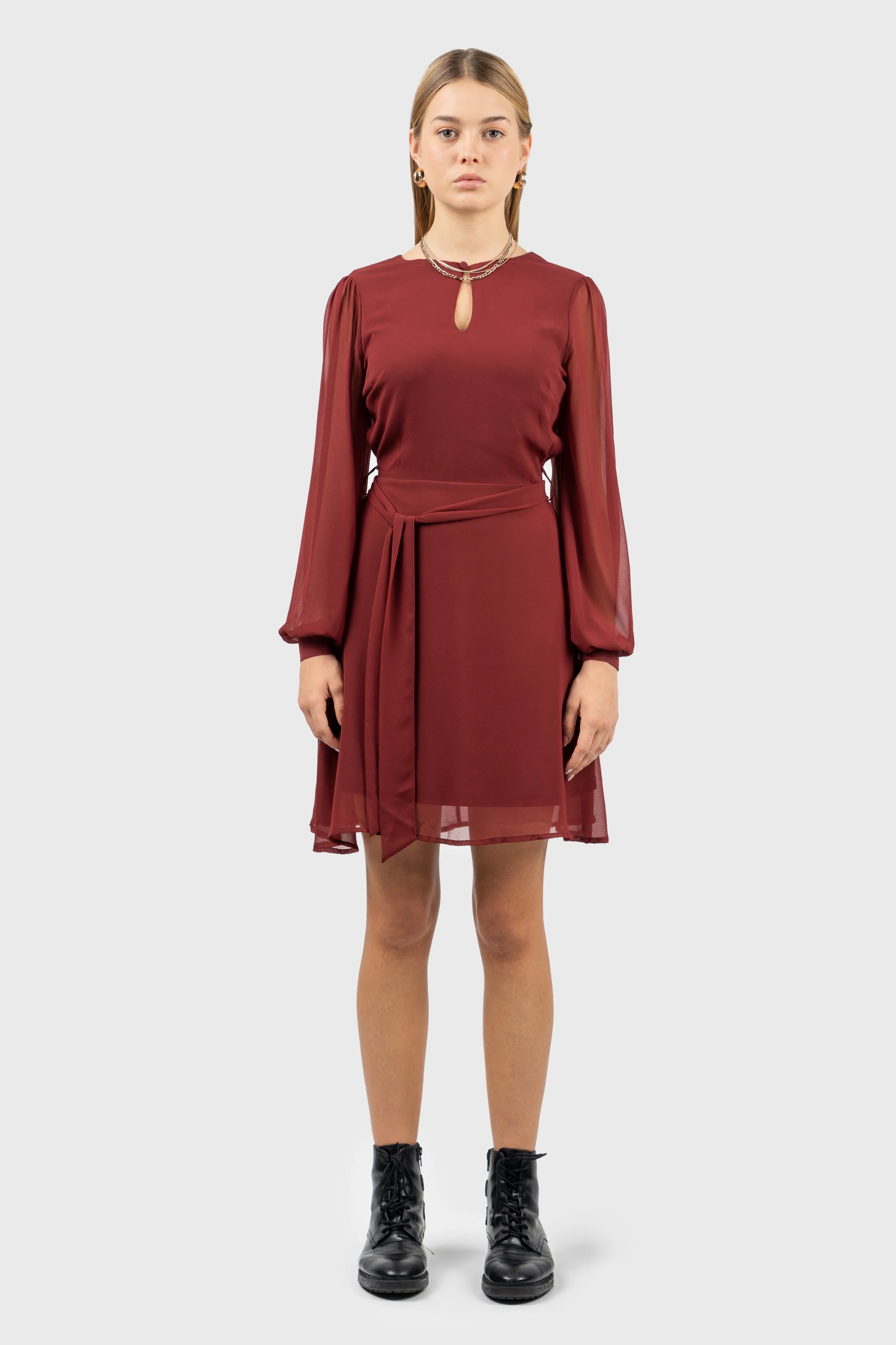 Shift Women Dress with a Simple and Classic Design for Everyday Wear100% Recycled Chiffon Balloon Sleeve Mini Dress Shift Women Dress with a Simple and Classic Design for Everyday Wear100% Recycled Chiffon Balloon Sleeve Mini Dress