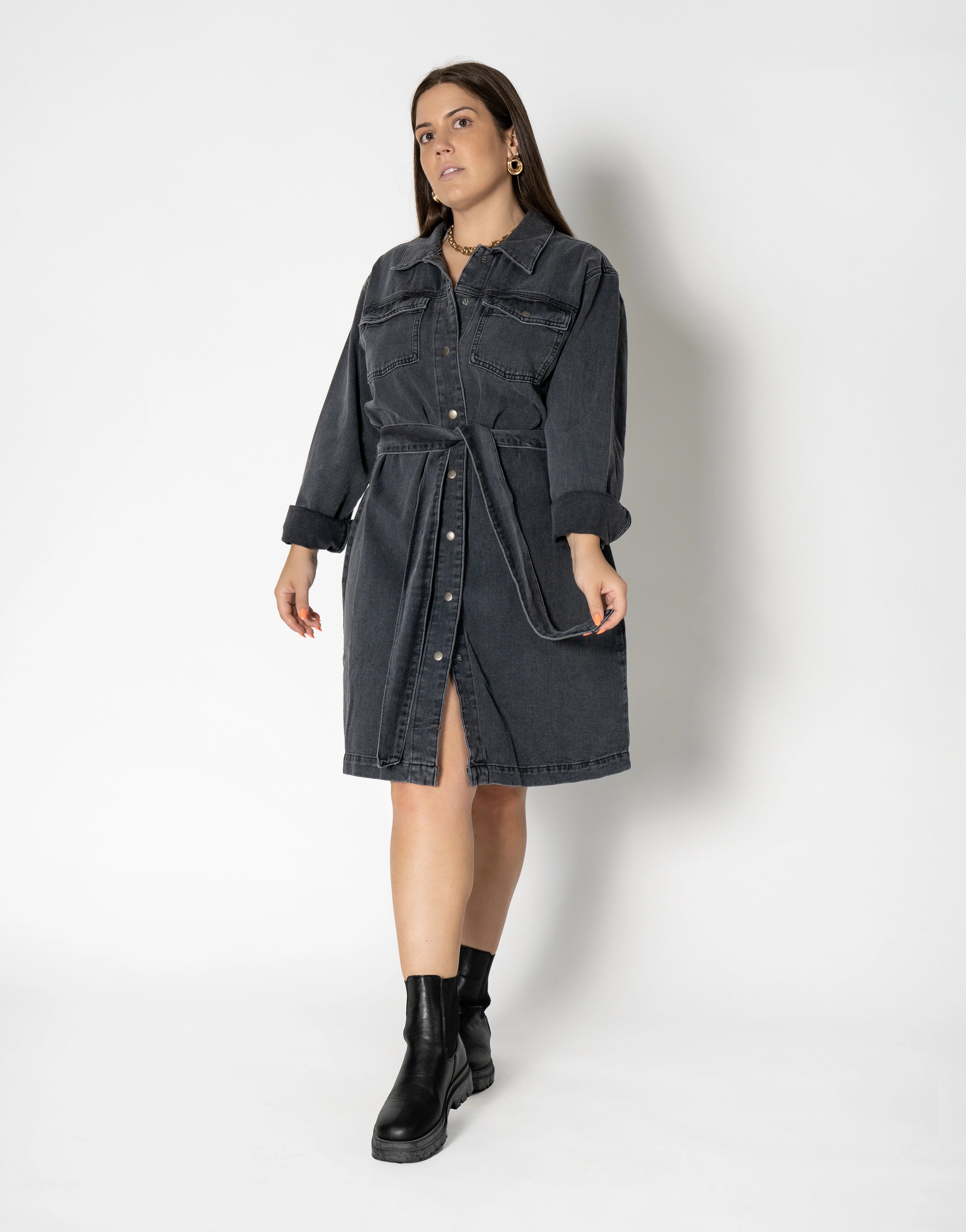 Wrap - Style Women Dress with Adjustable Fit for All Body TypesAbove Knee Denim Dress Wrap - Style Women Dress with Adjustable Fit for All Body TypesAbove Knee Denim Dress
