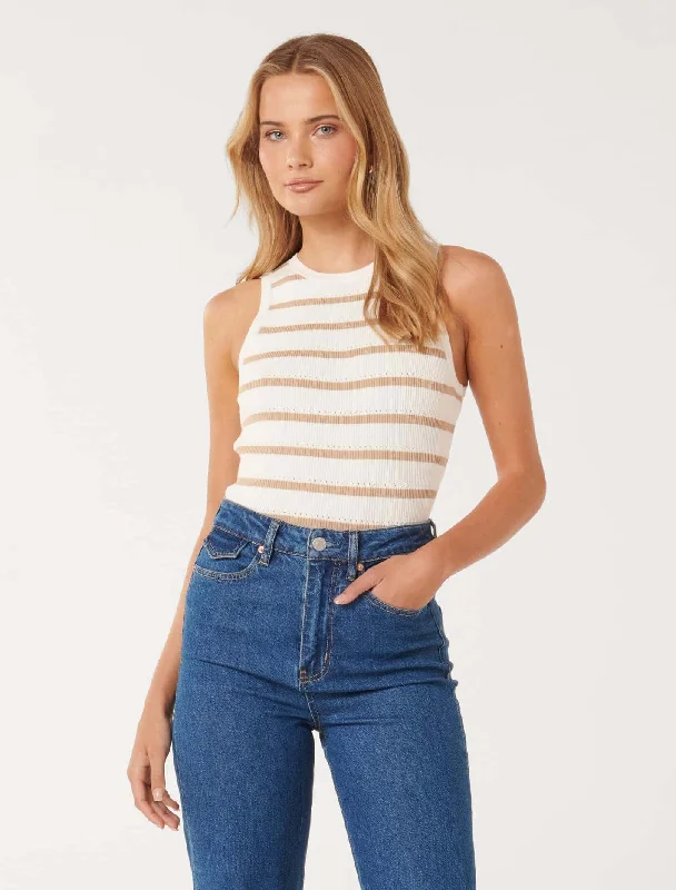 Empire Waist Women's Alpaca Wool Sweater Dresses in Earthy TonesAriel Placement Stripe Knitted Tank Top Empire Waist Women's Alpaca Wool Sweater Dresses in Earthy TonesAriel Placement Stripe Knitted Tank Top