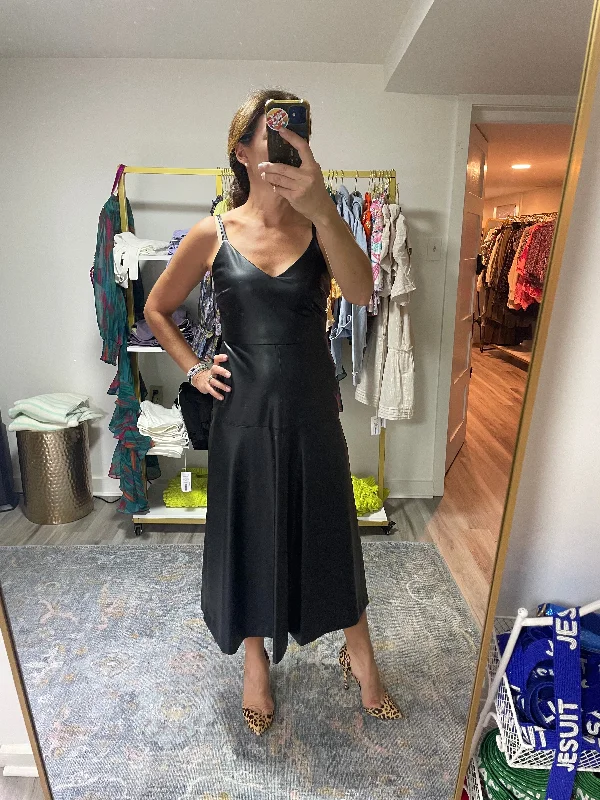 Lace - Embellished Women Dress for an Elegant and Sophisticated AppearanceBlack Faux Leather Midi Dress Lace - Embellished Women Dress for an Elegant and Sophisticated AppearanceBlack Faux Leather Midi Dress
