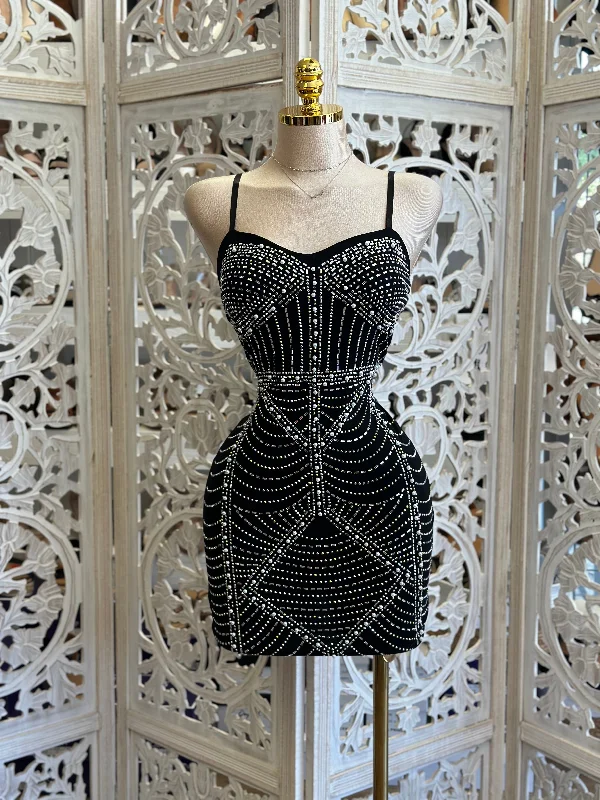 Printed Abstract Women Dress for a Modern and Artistic AppealBlack Rhinestone Cami Mini Dress- Stretchy, Estira Printed Abstract Women Dress for a Modern and Artistic AppealBlack Rhinestone Cami Mini Dress- Stretchy, Estira