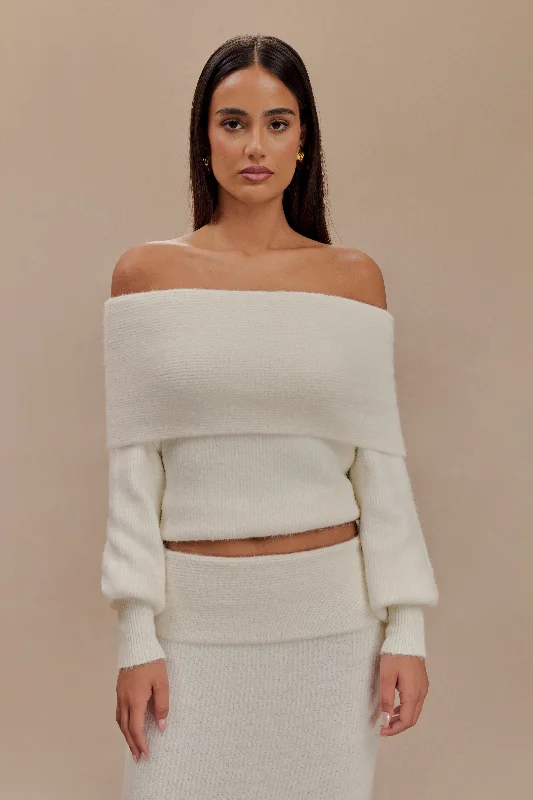 Cowl Neck Women's Cashmere Blend Sweater Dresses for WinterCharlotte Off Shoulder Knit Long Sleeve Top - Ivory Cowl Neck Women's Cashmere Blend Sweater Dresses for WinterCharlotte Off Shoulder Knit Long Sleeve Top - Ivory