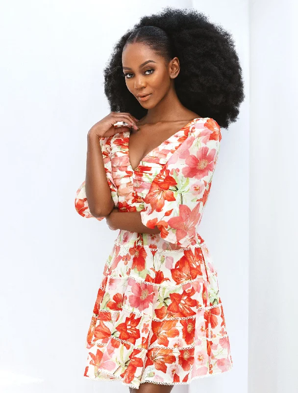 Long - Sleeve Women Dress in Velvet for a Luxurious Winter LookCindy Tiered Floral Skater Dress Long - Sleeve Women Dress in Velvet for a Luxurious Winter LookCindy Tiered Floral Skater Dress