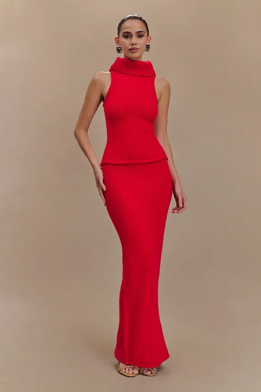 Plus Size Women's Asymmetric Hem Sweater Dresses in Modern DesignsElise Roll Neck Knit Top - Red Plus Size Women's Asymmetric Hem Sweater Dresses in Modern DesignsElise Roll Neck Knit Top - Red