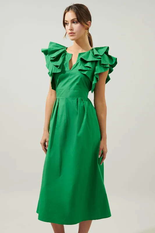 Sheath Women Dress with a Tailored Fit for a Professional LookEmerald Green Ruffle Sleeve Tie Back Midi Dress Sheath Women Dress with a Tailored Fit for a Professional LookEmerald Green Ruffle Sleeve Tie Back Midi Dress