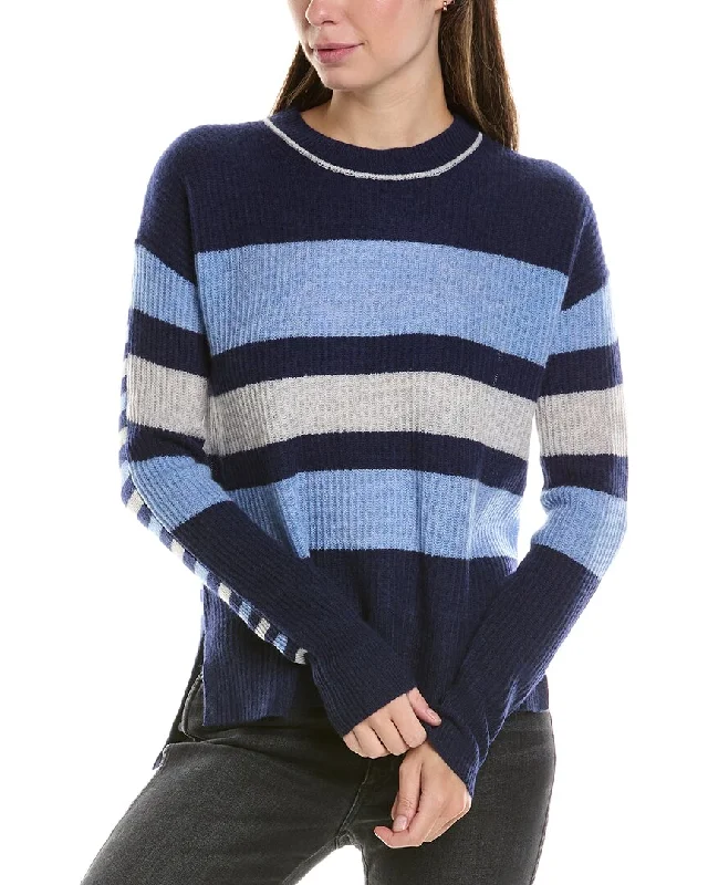 V - Neck Women's Ribbed Sweater Dresses with Belt for a Defined WaistInCashmere Variegated Stripe Cashmere Sweater V - Neck Women's Ribbed Sweater Dresses with Belt for a Defined WaistInCashmere Variegated Stripe Cashmere Sweater