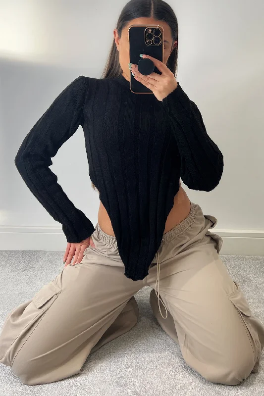 Empire Waist Women's Alpaca Wool Sweater Dresses in Earthy TonesKaya Black Distressed Hem Knit Long Sleeve Crop Jumper Empire Waist Women's Alpaca Wool Sweater Dresses in Earthy TonesKaya Black Distressed Hem Knit Long Sleeve Crop Jumper