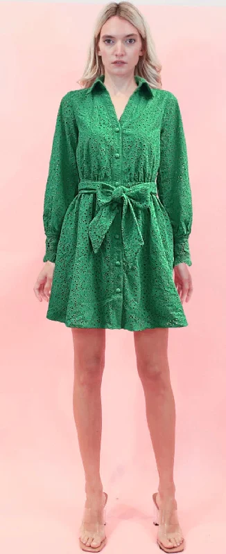 Mermaid - Style Women Dress with a Fitted Silhouette for Special OccasionsKelly Green Long Sleeve Eyelet Dress Mermaid - Style Women Dress with a Fitted Silhouette for Special OccasionsKelly Green Long Sleeve Eyelet Dress