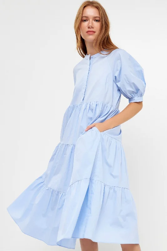 Off - the - Shoulder Women Dress for a Romantic and Feminine LookLight Blue Short Sleeve Button Front Midi Dress Off - the - Shoulder Women Dress for a Romantic and Feminine LookLight Blue Short Sleeve Button Front Midi Dress