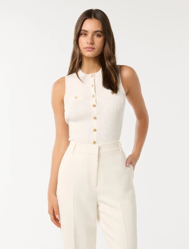 V - Neck Women's Ribbed Sweater Dresses with Belt for a Defined WaistLorena Button Through Knit Tank Top V - Neck Women's Ribbed Sweater Dresses with Belt for a Defined WaistLorena Button Through Knit Tank Top