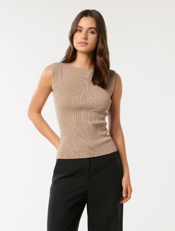 V - Neck Women's Ribbed Sweater Dresses with Belt for a Defined WaistLottie Crew Neck Knit Tank Top V - Neck Women's Ribbed Sweater Dresses with Belt for a Defined WaistLottie Crew Neck Knit Tank Top